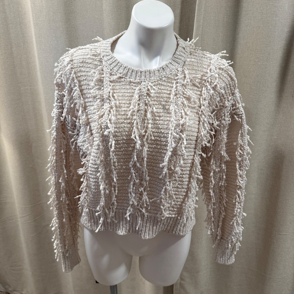 Gimmicks Fringe Sweater Women's Small Cream Knitted Long Sleeve - Picture 1 of 5